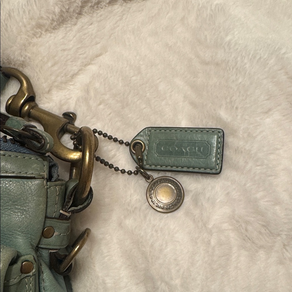 Coach Turnlock Teal Green Leather Shoulder Bag - Picture 6 of 6
